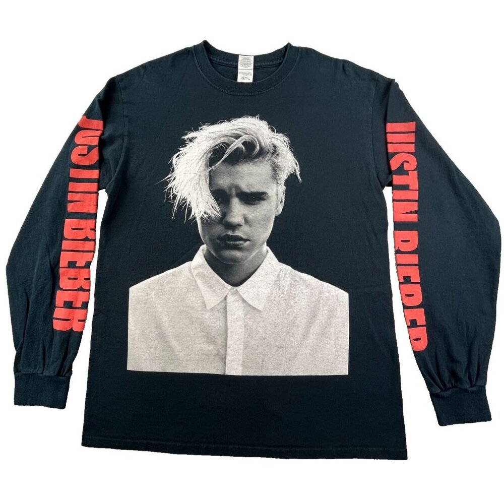 Justin Bieber Purpose Tour Shirt Mens Medium Black Long Sleeve AOP Concert Tee